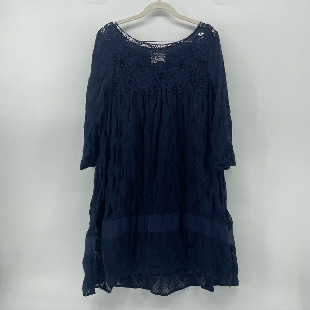 Holding Horses Crochet Lace Dress Textured Navy Blue Bohemian Size S
